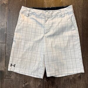 Under Armour Boys White and gray Plaid Golf Shorts